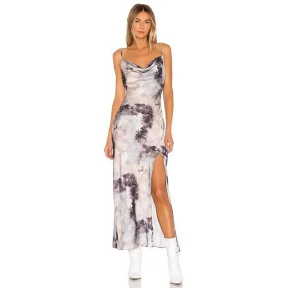 SUPERDOWN Krystal Slit Maxi Dress in Grey Tie Dye - Picture 1 of 7
